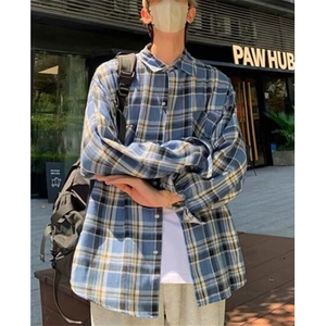 复古格子衬衫男女春季慵懒风宽松休闲百搭街头衬衣外套 C3008图片
