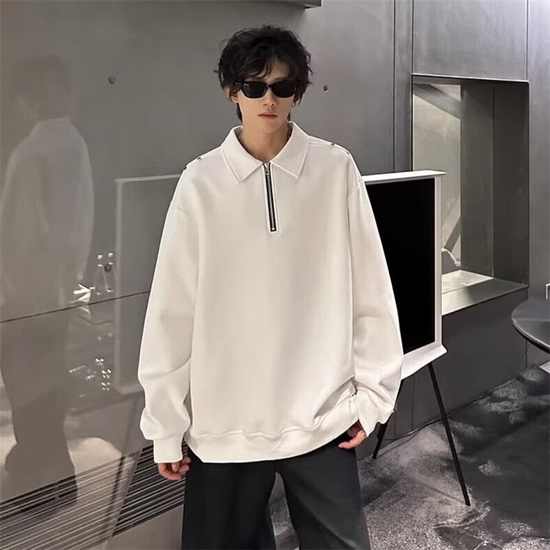 SM05-P42翻领卫衣男士春秋季潮流宽松百搭polo衫长袖t恤半拉链,男装Polo衫,电商B323A