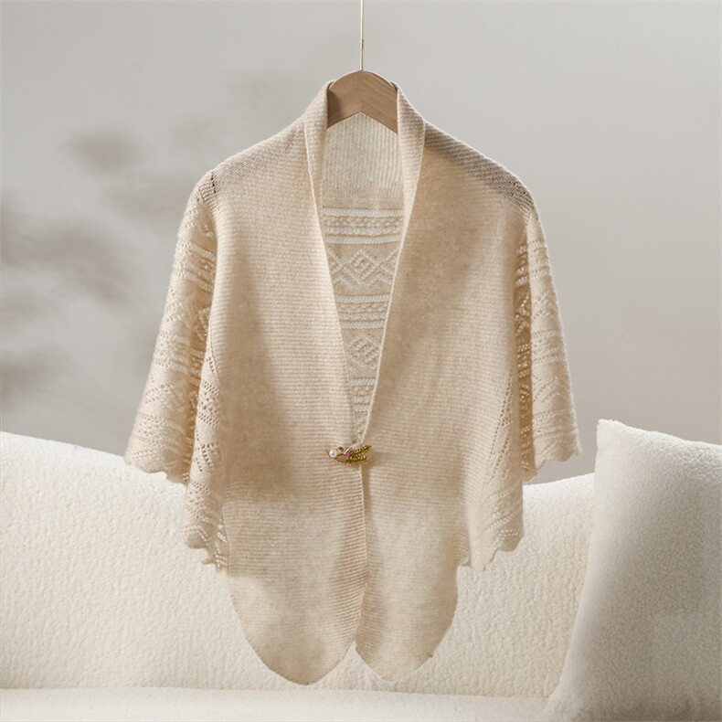 2025年秋季新款百搭女士七针单纱麦穗胸针披肩，披肩，名驰羊绒