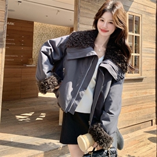 新款！羊羔毛拼接两面穿派克服外套2C133-8995-P225-K328，女装派克服，2C133