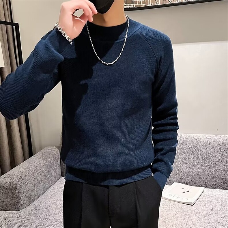 不规则流苏半高领纯色毛衣男英伦修身保暖简约款打底线衫潮M844,男装针织衫/毛衣,星座1116A-2（原606A-1）