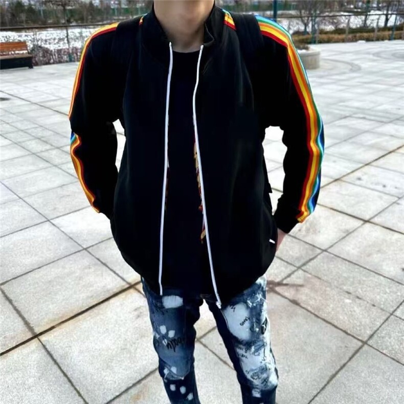 春秋网红同款潮牌外套侧边彩带条纹彩虹休闲运动百搭棒球服夹克,男装夹克,星座601-1