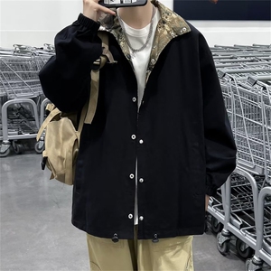 春秋双面穿迷彩外套男工装潮流情侣宽松潮牌面包服上衣 W3664-P50图片