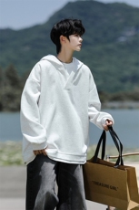 8XL-M叠穿假两件卫衣重磅连帽V领拼接套头衫宽松大码外套WY006P65，男装卫衣，电商B312