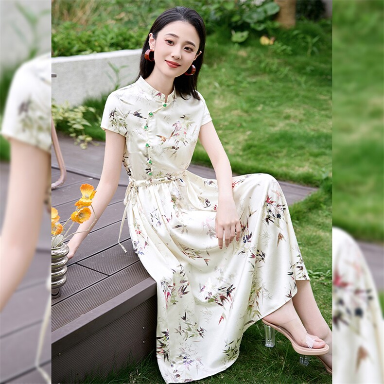 碎花复古旗袍裙子女2025年夏季新款气质修身显瘦高级感时尚连衣裙，女装连衣裙，琦鑫阁（原依鑫阁）