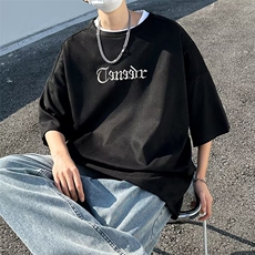 夏季新款宽松男五分袖短袖男潮牌港风刺绣圆领上衣服T012-P30，男装T恤，星座308B-1
