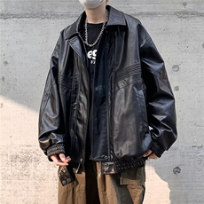 痞帅机车PU皮衣夹克男宽松休闲美式复古派克服重工设计感外套男生，男装夹克，星座410-7