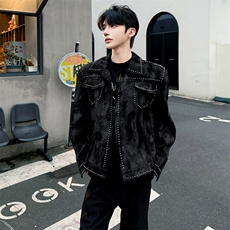 （）水洗男士翻领夹克单排扣短款散口袖宽松外套5228-P110，男装夹克，星座910-5