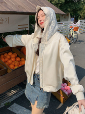 港风短款开衫防风连帽春季防晒衣短外套学生女常规款春秋休闲百搭，女装短外套，蝶眷