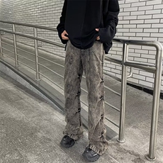 美式高街牛仔裤男韩版潮流个性帅2024冬季新款ins长裤RK1235-P51，男装牛仔裤，星座412-3