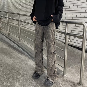 美式高街牛仔裤男韩版潮流个性帅2024冬季新款ins长裤RK1235-P51,韩系情人节穿衣搭配图片