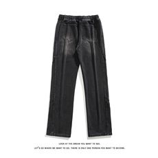 牛仔裤男直筒宽松大码抽绳美式裤子长裤K8483-P48【特价】，男装牛仔裤，电商A007-1