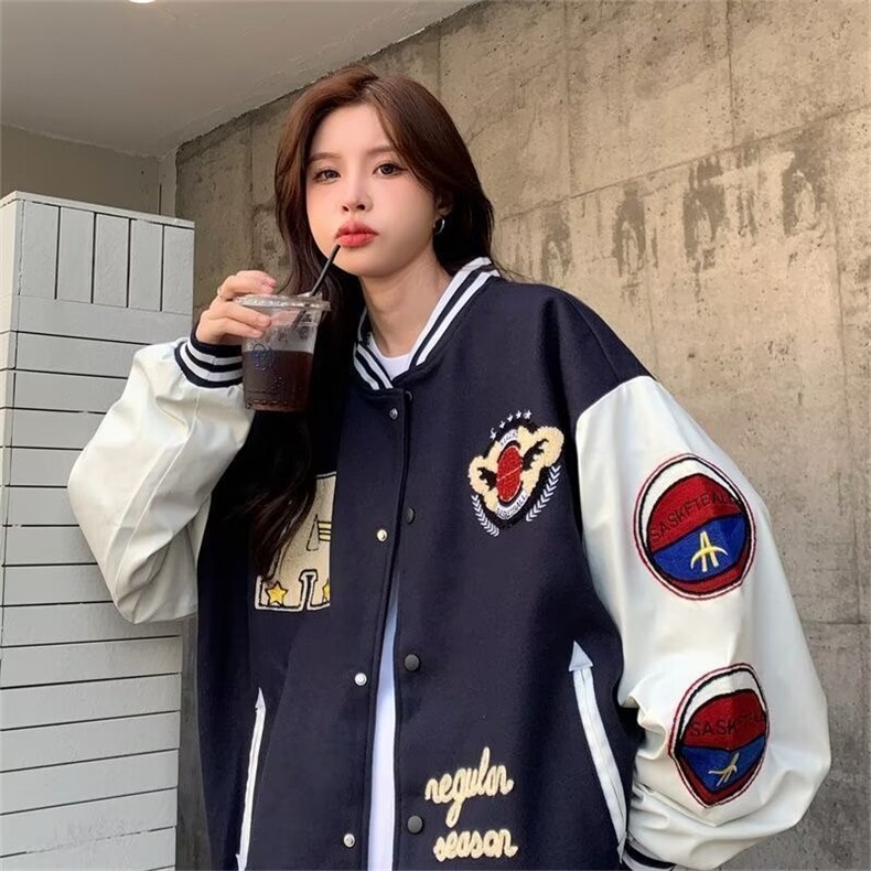 美式ins潮牌棒球服男春秋冬季刺绣花外套男情侣学生装韩版宽松，女装短外套，星座218-1（原230）