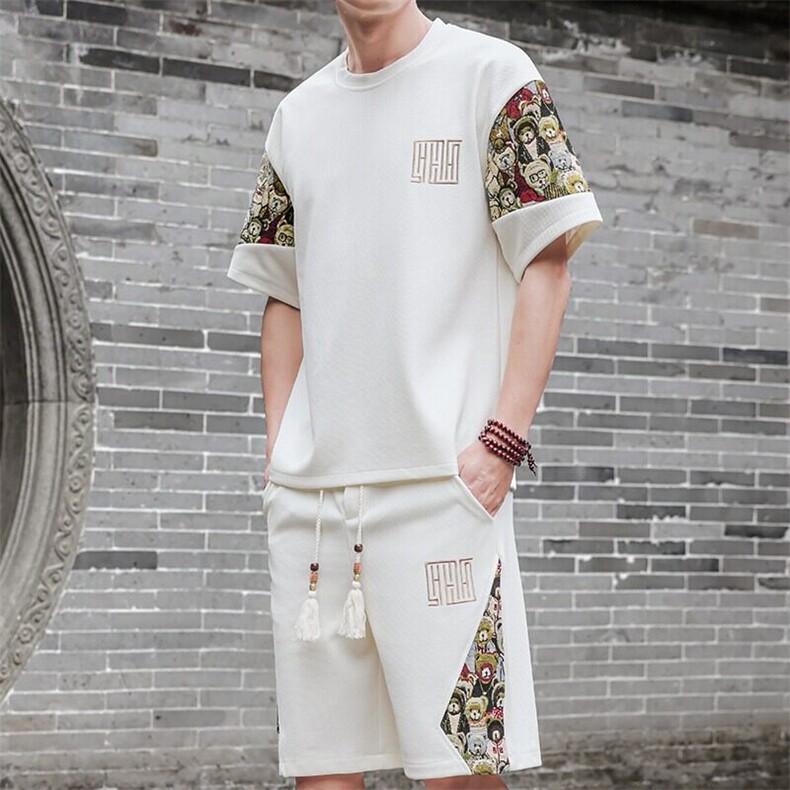 刺绣风T恤套装男薄款短裤休闲运动套装夏季，男装休闲套装，星座218-1（原230）