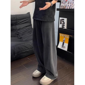 深灰色美式健身运动卫裤男冬季重磅垂感裤子显腿长高腰休闲裤图片