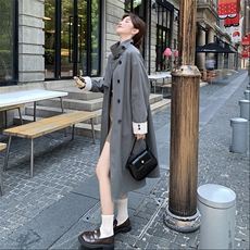 现货-高级灰长款风衣外套系带203-9507-P175-K248，女装风衣，浪娴服饰