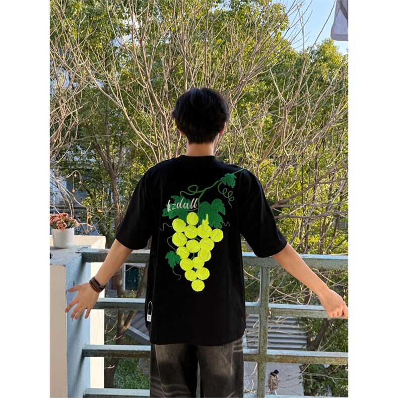 网图有货葡萄网球毛巾绣短袖T恤男女情侣刺绣宽松上衣A470-P35，男装T恤，星座1505