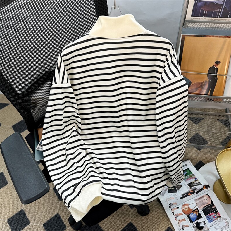 港风秋款男卫衣半高领拉链条纹POLO翻领夹克休闲外套WY674P40,男装卫衣,星座1013-1