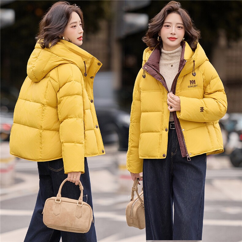 冬季新款M绣花时尚撞色休闲简约羽绒服女,女装羽绒服,微微衣阁