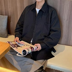 长袖衬衫男高级感港风日系外套黑色衬C636-P40，男装衬衫，星座1109-3