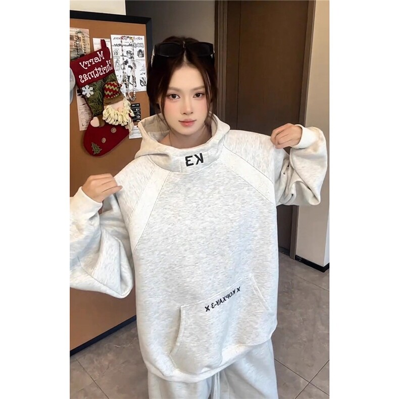 藏青色重磅连帽宽松卫衣男款秋季美式潮牌字母刺绣休闲风情侣外套,女装短外套,星座813-2