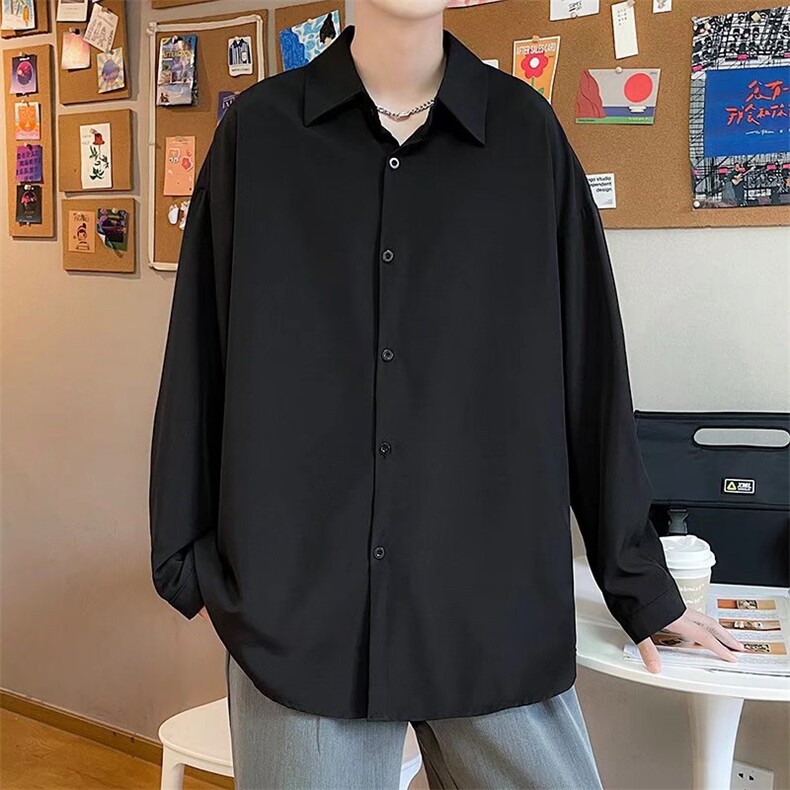 长袖衬衫男港风日系春季韩版潮流帅气冰丝四面弹衬衣GC15P26图片