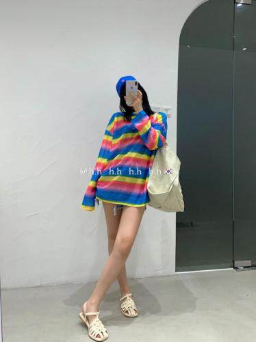 夏彩条长袖防晒,女装,hh