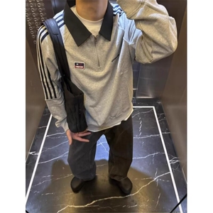 有货DY6775-特批48半拉链翻领卫衣男潮牌春秋季三条杠图片