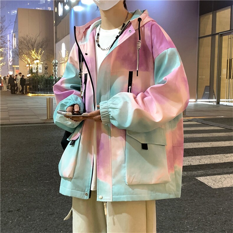 2024春季新款连帽夹克外套扎染冲锋衣工装情侣潮A436-D1207-P65,男装夹克,电商A436