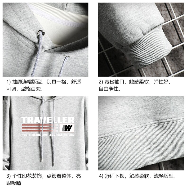 纯棉连帽卫衣男大码运动帽衫宽松薄WY2359-P35加绒款-P40网格,男装卫衣,电商A040A