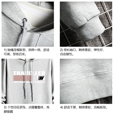 纯棉连帽卫衣男大码运动帽衫宽松薄WY2359-P35加绒款-P40网格，男装卫衣，电商A040A