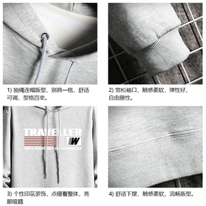 纯棉连帽卫衣男大码运动帽衫宽松薄 WY2359-P35 加绒款-P40 网格图片