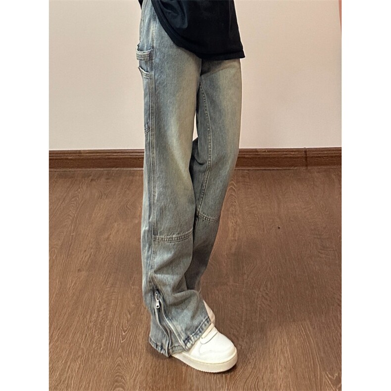【有货】拉链微喇牛仔裤男美式vibe风裤子高街直筒X222LL-特P45,男装牛仔裤,星座1007（原301D）