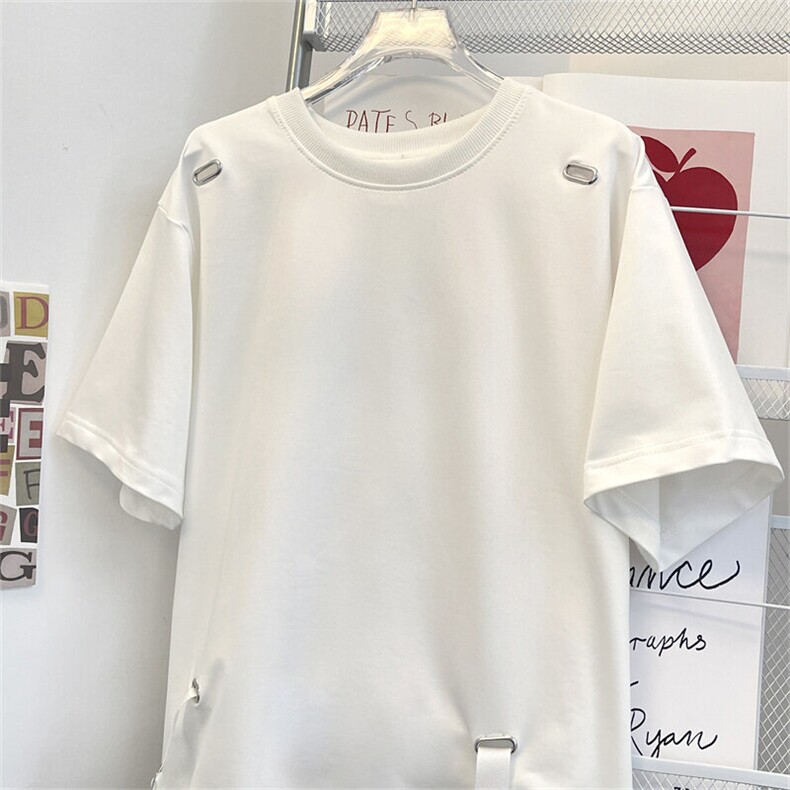 高级感宽松短袖男女款夏季圆领绑带重磅垫肩T恤工装机能半袖上衣,男装T恤,星座506