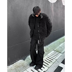 男秋冬防貂毛重磅加厚外套纯色中古波纹长毛皮革棉服潮，男装夹克，星座716-3