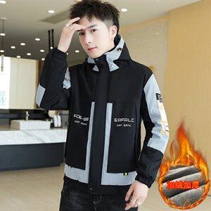 冬季长口袋棉服男模特加厚夹克风衣保暖外套工装棉衣黑865加绒图片
