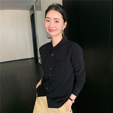 2025秋冬百搭时尚简约秋冬polo领纽扣开衫针织衫，女装羊绒衫，玛卡隆羊绒