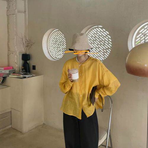 微透感细扣长袖上衣，其它，Vase