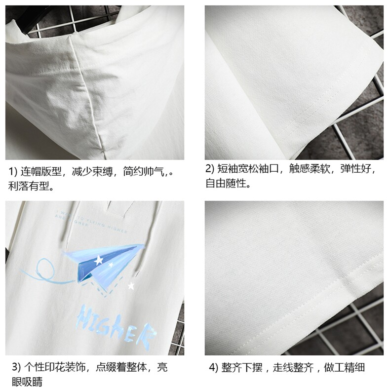 连帽短袖t恤男大码胖子带帽五分袖中袖网格挂拍LD54270-P45,男装T恤,电商A040A