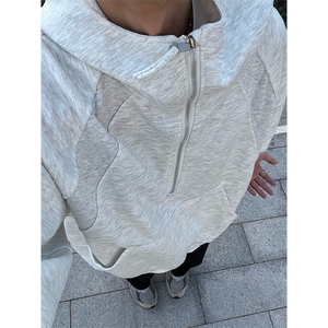 抖音得物二开 美式重磅宽松结构拉链设计防风高领连帽卫衣外套W76图片