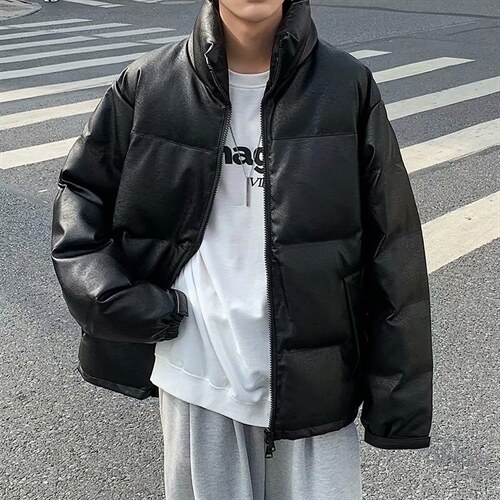 pu皮面包服男士棉衣冬季新款ins潮外套短款加厚棉服棉袄MY001-P90图片