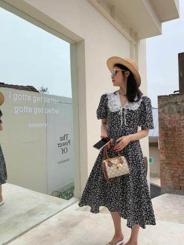 翻领碎花裙，女装，HE