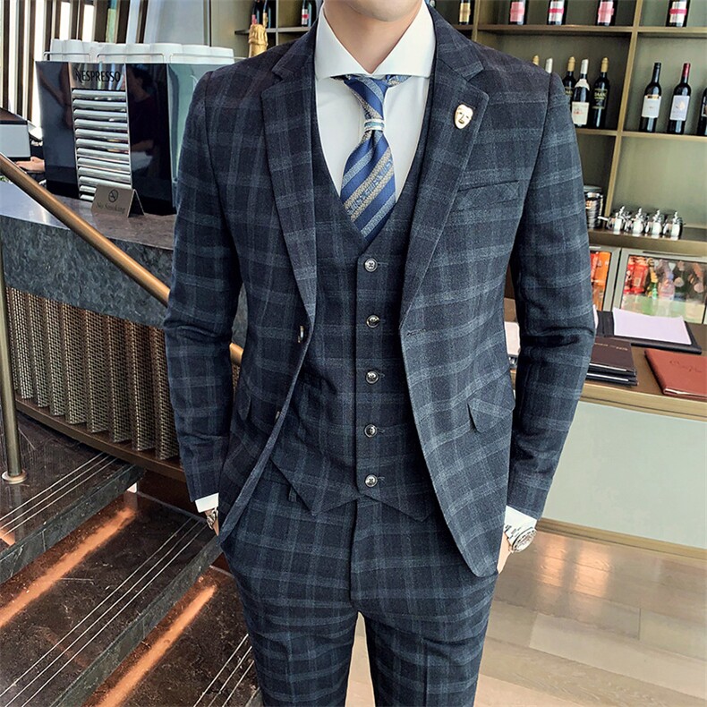 格子西装套装男西服三件套礼服修身商务 SJT-X40-P285图片