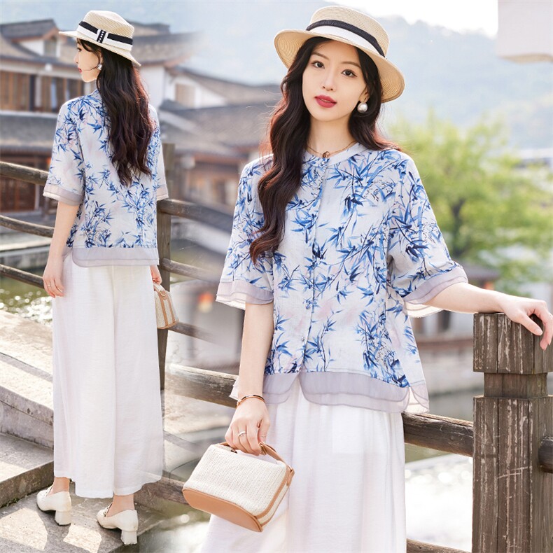 现货现货现货2024年夏季新款棉麻套装两件套女图片
