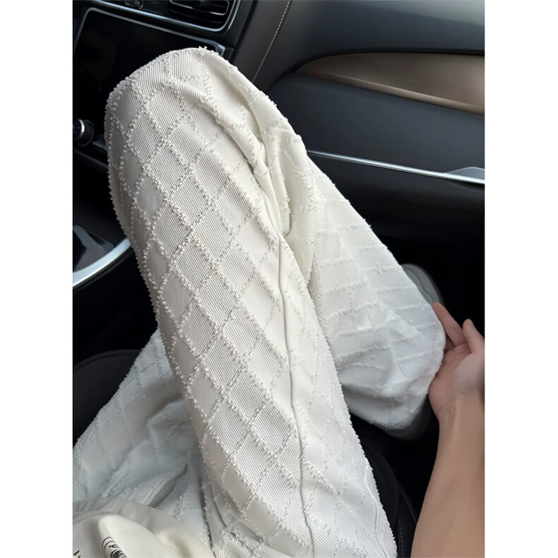 白色提花菱格牛仔裤男秋季编织感阔腿裤高腰显瘦宽松拖地休闲裤子,男装牛仔裤,四季星座505