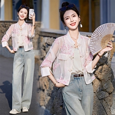 新中式国风外套女2024夏季新款小个子气质复古刺绣漂亮薄款防晒衣，女装防晒衣，依如秀(原杭风阁)