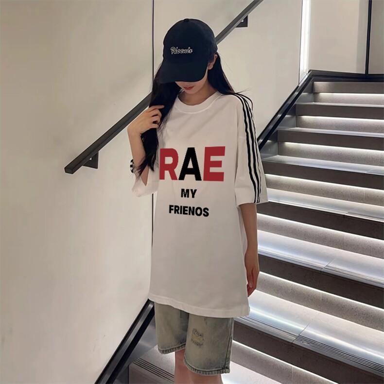 抖音得物高品质二开240克宽松纯棉美式潮牌三条杠织带短袖T恤图片