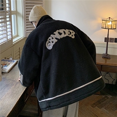 港风新品皮毛一体刺绣羊羔毛棉衣男装加厚冬装棉服外套G1037P128，男装棉衣，电商A339