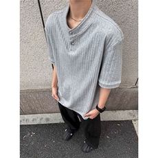 短袖！夏装新款美式肌理感老钱风亨利领T恤TX212-P28（网图），男装T恤，电商C213(原B265)