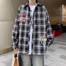 文艺长袖流行百搭潮圆领潮流新款格子日常标准衬衫男CS38-P43，男装衬衫，星座1109-3